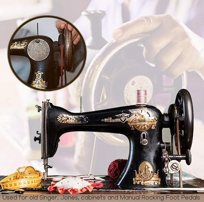 SEWTCO Real Leather Sewing Machine Belt - 71" x 3/16" Treadle with Hook for Singer/Jones Machines