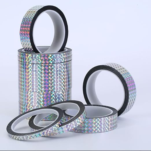Self-Adhesive Holographic Reflective Tape Prism Tape Holographic Reflective Tape for Keep Birds Away, Craft Projects, DIY Art, Home, Daily Use (Silver, 1 Inch x 55 Yard)