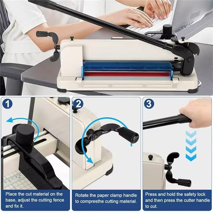 12 Inch Heavy Duty Paper Cutter,Guillotine Paper Cutter Heavy Duty for A4 Paper,Stack Paper Trimmer 400 Sheet Capacity,White A4 Guillotina para Papel for Office Home School.