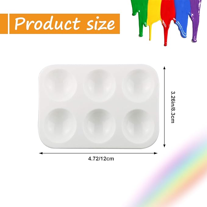 12 PCS White Plastic Paint Tray Palettes, 6 Well Rectangular Watercolor Oil Palette for Kids, Adult, Student Artist Craft Palettes,Painting Tray for Painting Party, DIY Craft and Art Painting