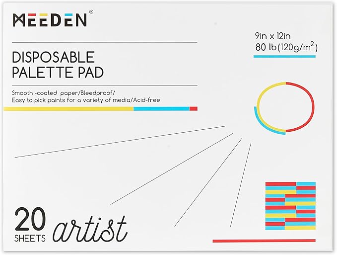 MEEDEN Artist Palette Paper Pad: 9"x12", 20 Sheets (80lb/120gsm) Paint Palette Paper - Disposable Paint Mixing Paper for Acrylic Watercolor Oil Painting