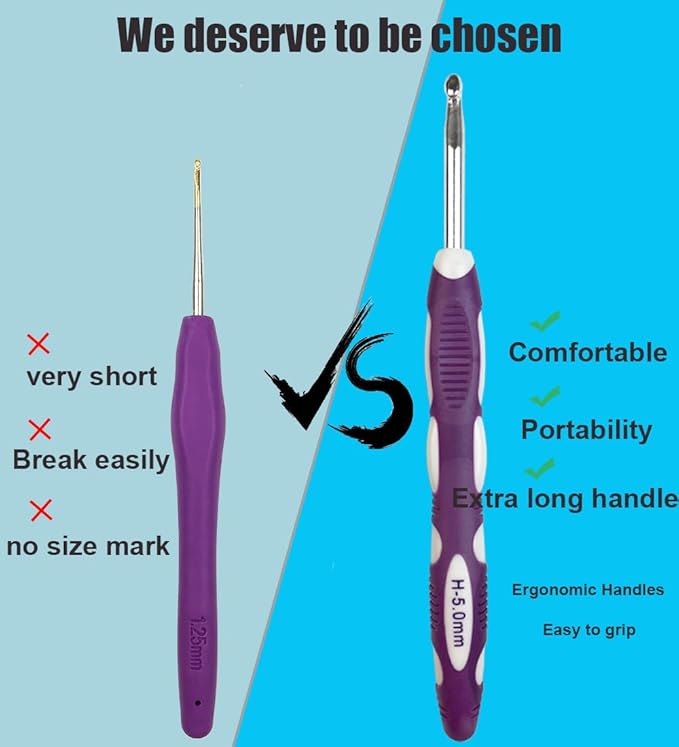 Weabetfu 13 Size Crochet Hook Set,2mm(B)-10mm(N) Ergonomic Crochet Hooks with Case,Extra Long for Arthric Hands,Soft Grip Crochet Hooks Needles for Beginners&Gift