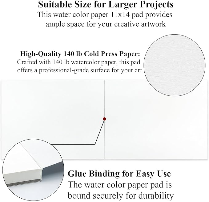 Water Color Paper 11x14, 16 Sheets(32Pages) Large Drawing Pad, 140 lb Cold Press Watercolor Paper 11x14, Art Paper for Watercolor Painting and Acrylic, Drawing & Art Supplies.