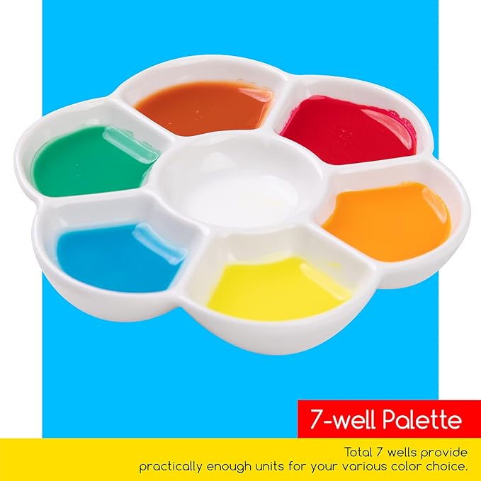 MEEDEN 7-Well Studio Porcelain Paint Palette Tray,Artist Mixing Colour Tray by 4-3/4 Inches for Watercolor Gouache Painting,Round,White
