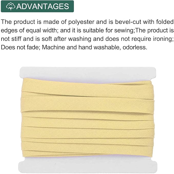 MECCANIXITY 1/2 Inch Double Fold Bias Tape Continuous Bulk Cotton Bias Tape for Sewing Seaming Quilting Hemming Binding Crafts (Lemon Yellow 6 Yards)