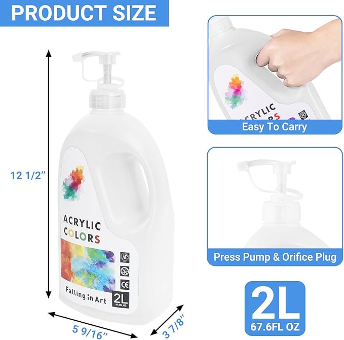 Falling in Art Titanium White Acrylic Paint, Large 135.2 Oz Premium Pouring Acrylic Paint, Perfect for Canvas, Wood, Ceramic, and More