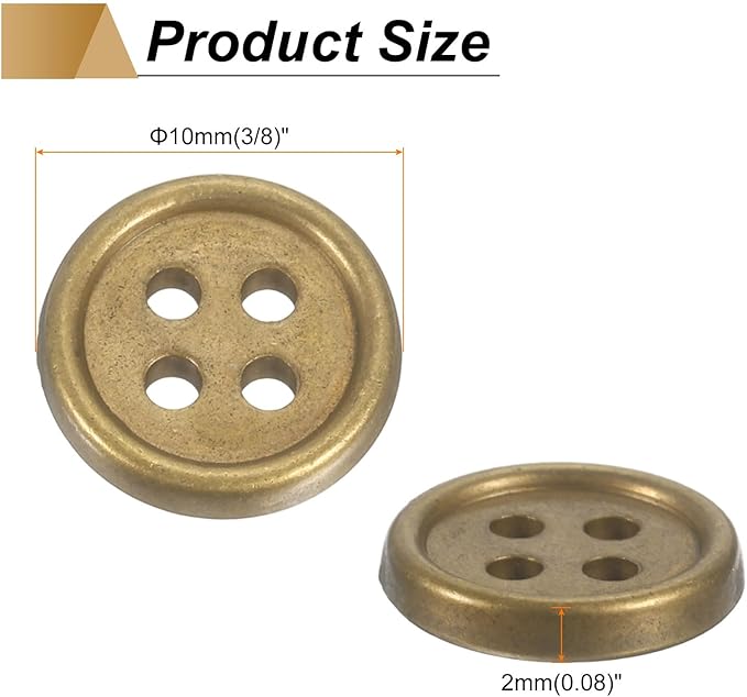 HARFINGTON 50pcs 16L Plastic Sewing Buttons 10mm 3/8" 4-Hole Round Replacement Craft Button for Coats Sewing Clothing and DIY, Bronze