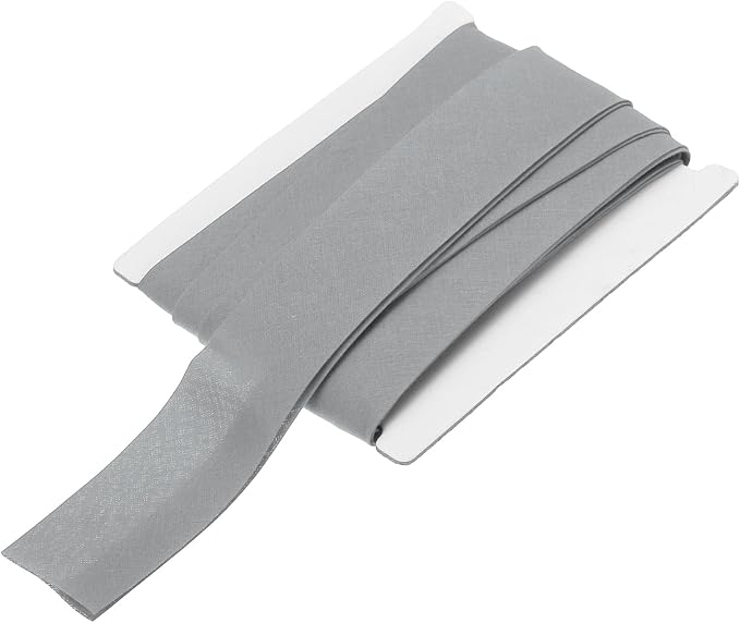 MECCANIXITY 1 Inch Double Fold Bias Tape Continuous Bulk Cotton Bias Tape for Sewing Seaming Quilting Hemming Binding Crafts (White Gray 6 Yards)