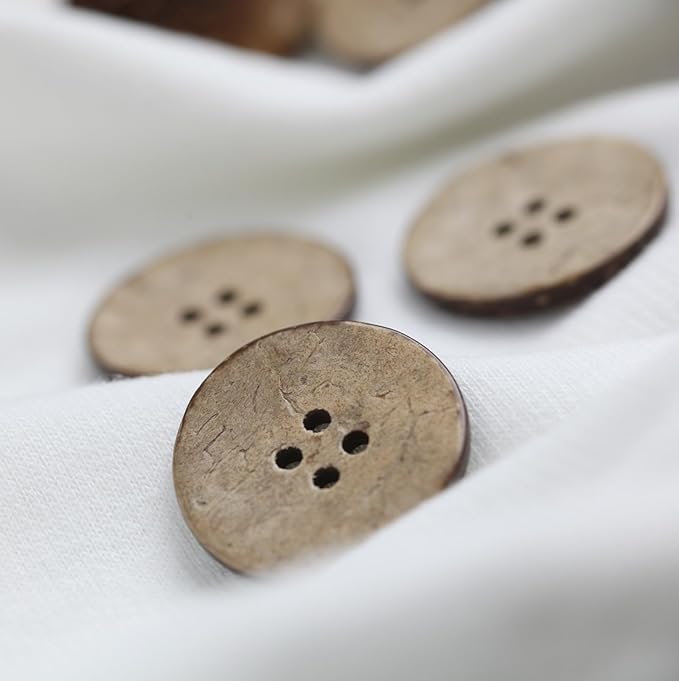 25mm Brown Natural Coconut Shell Buttons 1 inch 4 Holes Button Coconut Shell Buttons for Crafts Sewing Wooden Buttons for DIY Crafts 100PCS