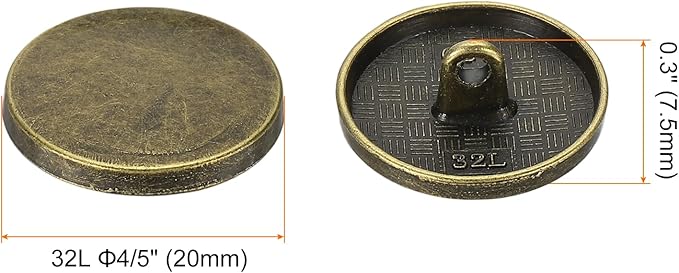 HARFINGTON 50pcs 32L Metal Round Flat Sewing Buttons 20mm Alloy Shank Craft Replacement Button for Men Women Suit Woolen Coat Shirt Trousers Sewing Crafts, Bronze
