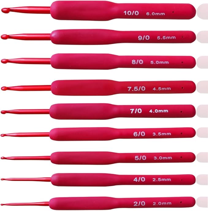 Ergonomic Crochet Hooks Set,Silicone Crochet Hook Knititng Needles for Arthritic Hands Premium Soft Grip Crochet Handles for Crocheting Yarn Craft Projects(2.0mm-6mm,Red)