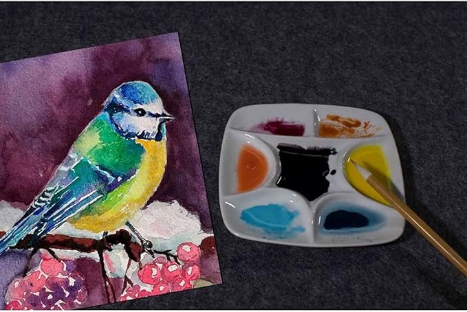 7-Well Square White Ceramic Artist Paint Palette Glazed Watercolor Painting Mixing Ceramic Porcelain Palette Oil Painting 5.7" Diameter