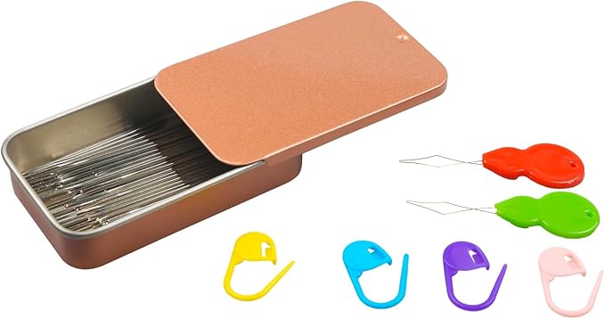 80pcs Stainless Steel Sewing Needle Set - 8 Sizes, Embroidery, Leather, Yarn with Threaders & Stitch Markers (Rose Gold 80pcs)