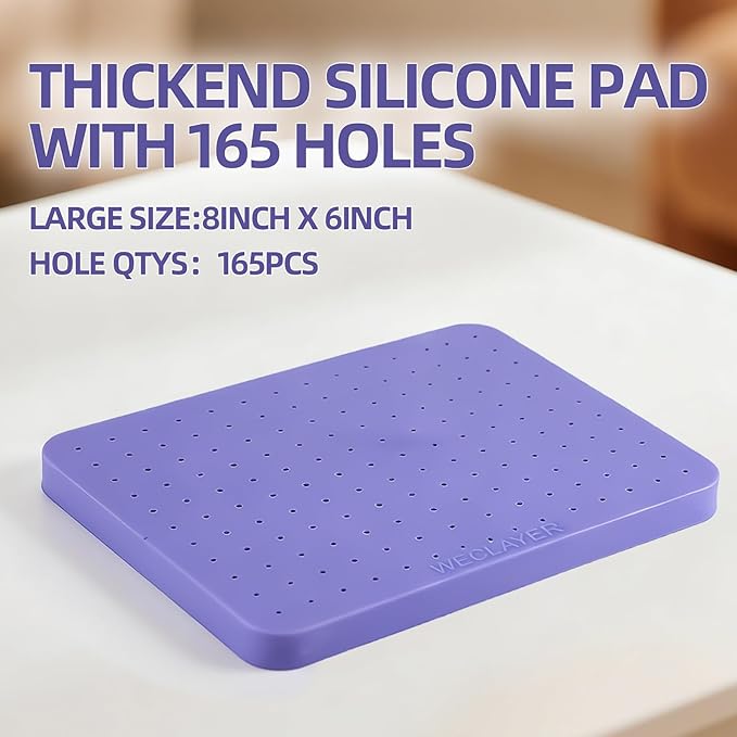 Polymer Clay Mat with 165 Holes,8" x 6" Heat-resistant Silicone Baking Pad,Jewelry Making Tool for Standing Earring Posts and UV Resin Craft,Non-Stick Oven Safe Work Station for Art Clay