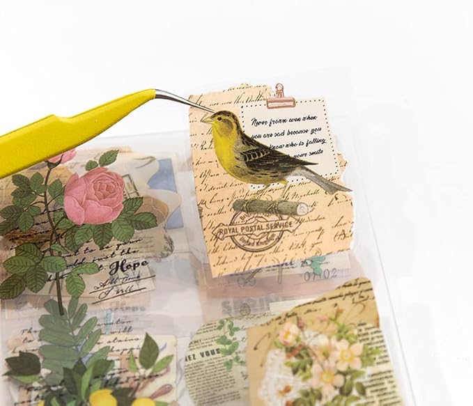 Alideco Scrapbook Stickers Sets Vintage Transparent Animals Floral Aesthetic Adults Scrapbooking Supplies Stickers for journaling tweezer 20Sheets/200Pcs