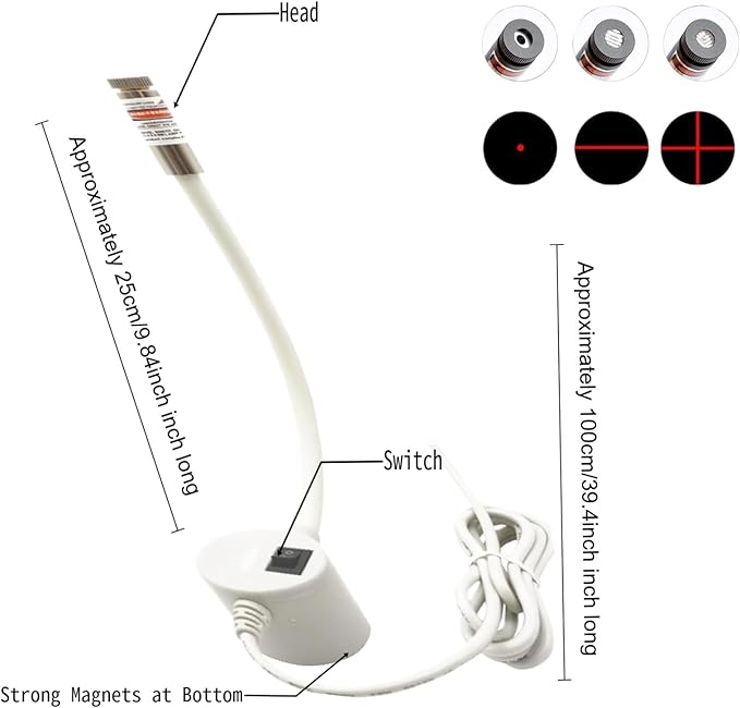 Magnetic Positioning Quilting Light for Sewing Machine, USB & Plug in Red Guide Line Tool with Dot/Straight Line/Crosshair Projection, LED Vision Guide with Bendable Arm (USB, Crosshair)