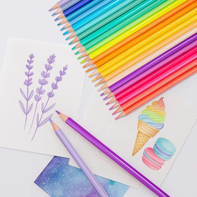 24 Colored Pencils Set – Soft Core, Pre-Sharpened, Break-Resistant – Ideal for Coloring Books, Drawing, Sketching, School Art Supplies (Pastel Colors)