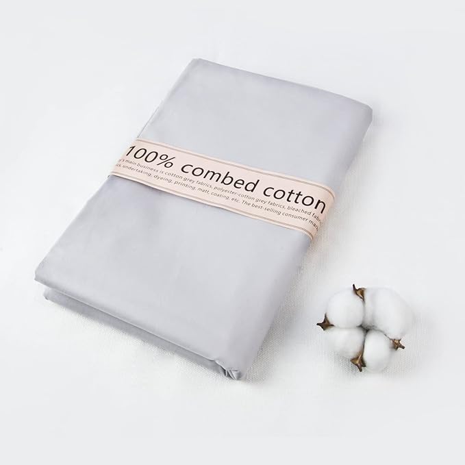2 Yard Silver Cotton Fabric,Natural Cotton Poplin Fabric by The Yard, 59 Inches Wide 100% Cotton Fabric,Soft Embroidery Muslin Quilting Material for Sewing Material Apparel Cloth