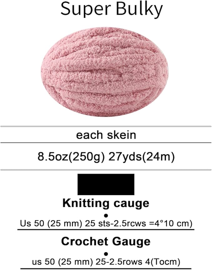 Chunky Yarn for Hand Knitting, No7 Thick Yarn, 250Grams 32Yards, Pack of 4, Perfect for Knitters and Crafters (Skin Powder)