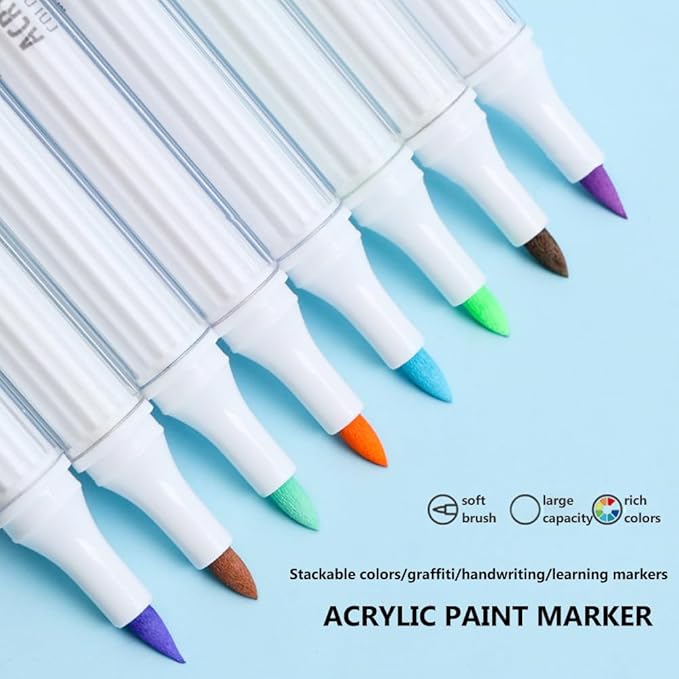 72 Colors Acrylic Paint Markers, Water Based Acrylic Paint Pens Set with Brush Tip for Wood, Glass, Paper, Stone, Egg, Rock Painting and DIY Crafts