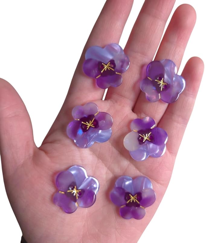 Purple Pansy Shaped Buttons for Crafts,Acetate Button for Clothes,Buttons for Sewing,Button Bulk,Pack of 6