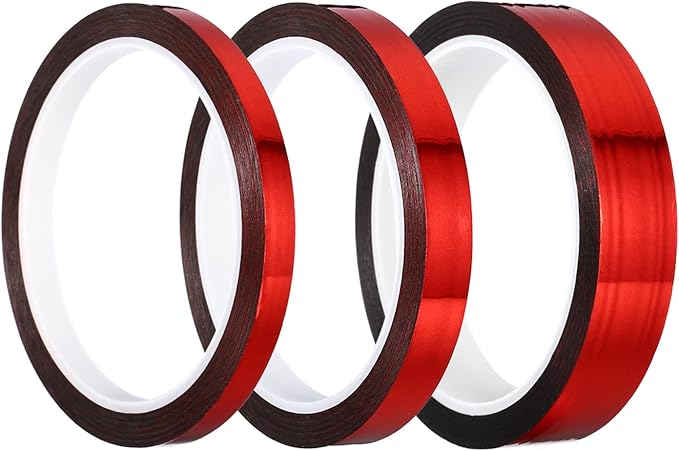 PATIKIL Metalized Tape 0.3/0.5/0.8 Inch x 55 Yards, 3 Roll Mirror Metallic Masking Foil Sticker Self Adhesive for Detailing Accent Wall Graphic Arts, Red
