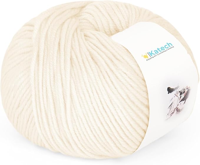 Katech Cotton Yarn for Crocheting-55% Cotton 45% Acrylic-4 Medium (Worsted)-Super Soft Milk Cotton Yarn-Great Crochet and Knitting Starter Kit for Colorful Craft（Beige）