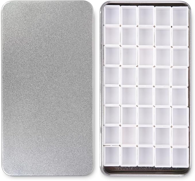 Portable Watercolor Tins Paint Palette with 40Pcs Empty Half Pans and Magnetic Squares, Small Travel Metal Paint Box with Acrylics Painting Art Drawing.Silver