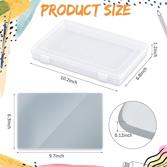 Nuanchu 2 Pcs Handy Glass Oil Paint Palette Included 10.2 x 6.8 x 1.2 Inches Airtight Stay Wet Palette Container and 9.7 x 6.3 Inches Tempered Glass, Keeps Paint Fresh, Ideal for Travel Outdoor, Grey