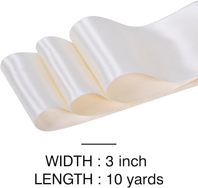 YAMA Ivory Double Faced Satin Ribbon, 3 Inch 10 Yards, Great for Crafts Bows Flower Bouquet Wedding Home Decor Gift Wrapping