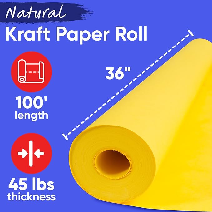 USA Made 36" x 1200" Yellow Kraft Paper Roll, 45 lbs Thickness, American Quality Colored Kraft Paper for School, Poster Arts, Crafts, Bulletin Board - Odorless, Non-Toxic, Safe for Kids