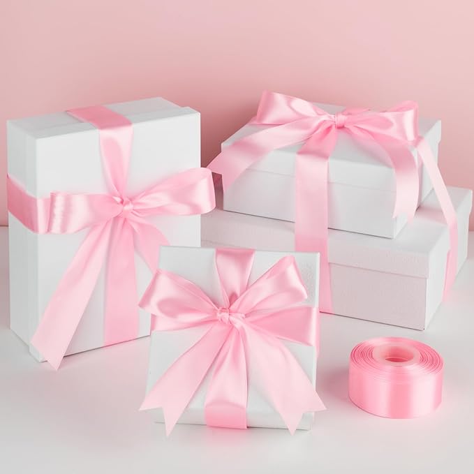 1-1/2 Inch Wide Pink Satin Ribbon, 50 Yards Solid Polyester Fabric Ribbon for Roses Making, Gift Wrapping, Valentine's Day, Wedding Decorations, Crafts, Bows, Flower Bouquets