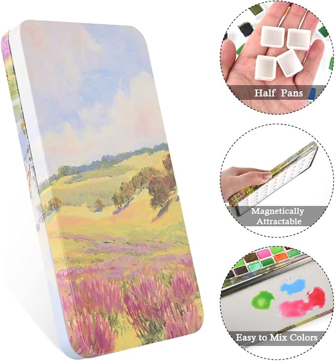 Portable Watercolor Tins Paint Palette with 40Pcs Empty Half Pans and Magnetic Squares, Small Travel Metal Paint Box with Acrylics Painting Art Drawing. Massif