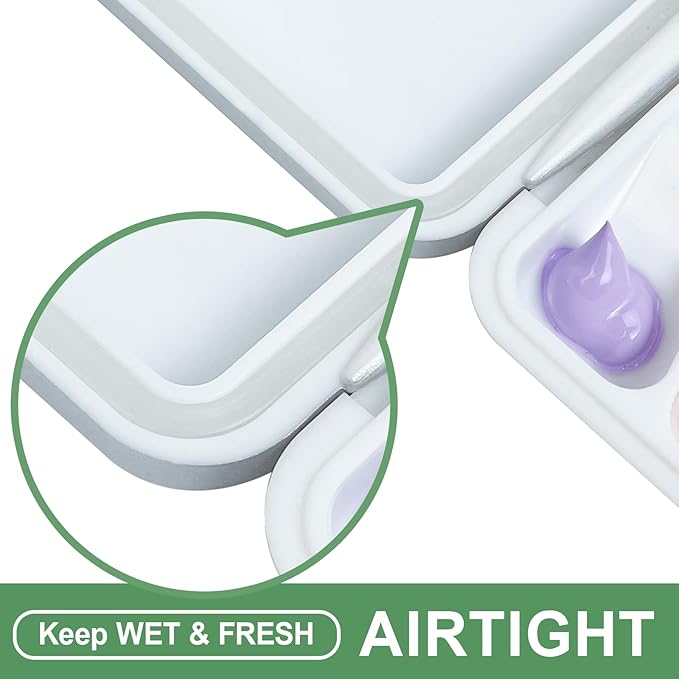 Falling in Art Airtight Watercolor Palette, Plastic Paint Palette with 16 Wells and 2 Mixing Areas, Folding Paint Tray with Lid, Suitable for Acrylic, Gouache and Watercolor