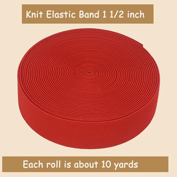 Red Wide Elastic Band for Sewing 1.5 inch 10 Yards Double-side Twill Woven Elasitc Stretch Straps Heavy Knit Elastic Waistband for Pants Wigs DIY Crafts & Projects
