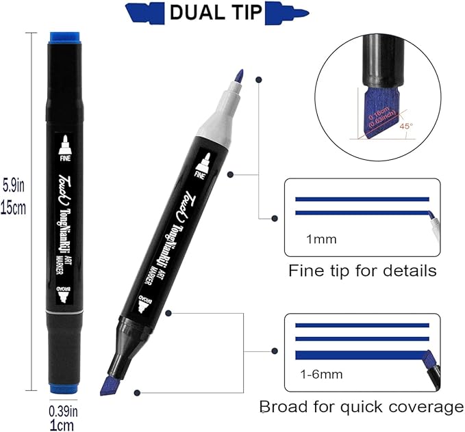 Merooart Alcohol marker, 100 color double pointed permanent marker, suitable for adult coloring illustrations by artists - brush and chisel double pointed, coloring supplies, sketching marker