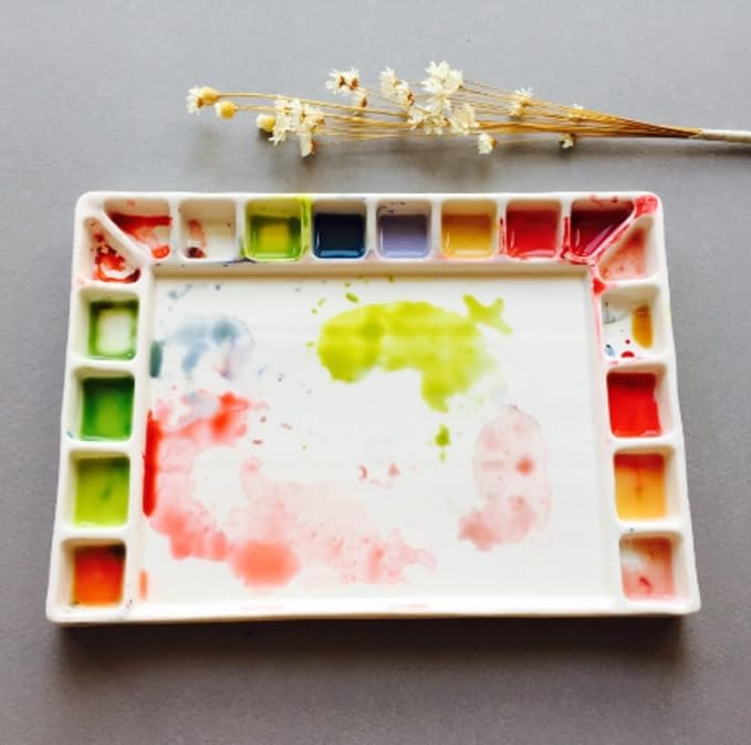 Bower Bird Porcelain Watercolor Palette 18wells Rectangle Artist Professional Ceramic Palettes for Painting (Porcelain)