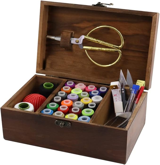 Sewing Kit Box Basket, Wooden Hand Home Sewing Repair Tool Kit, Beginner Universal Sew Kit Accessories for Women, Men, Adults, Girls, Kids (Retro Eiffel Tower)