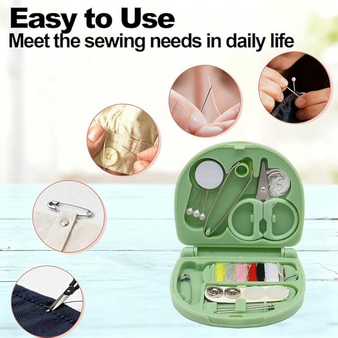 Reroon 2 Pack Mini Travel Sewing Kit for Adult & Kid | Portable Sewing Box Kit Bulk | Small Emergency Repair Set with Thread Scissors Needle for Travel, Beginner DIY Handcraft | Pink + Green