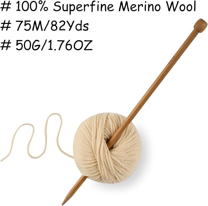 100% Merino Wool Yarn 3-Ply Luxurious and Soft Yarn for Hand Knitting & Crocheting (Apricot,1Ball)