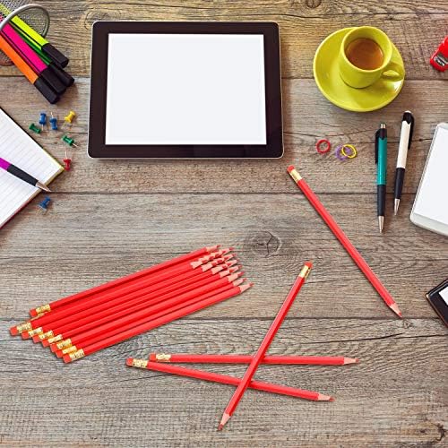 Zhanmai 24 Pieces Red Pencils with Eraser Pre-sharpened Erasable Checking #2 HB Pencils with Erasable Tops for Writing Drawing Checking Coloring Tests Grading Map Coloring Editing Office Favors