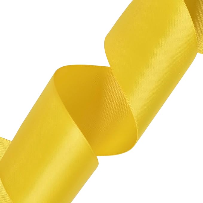 YAMA Yellow Double Faced Satin Ribbon, 2 Inch 25 Yards, Great for Crafts Bows Flower Bouquet Wedding Home Decor Gift Wrapping