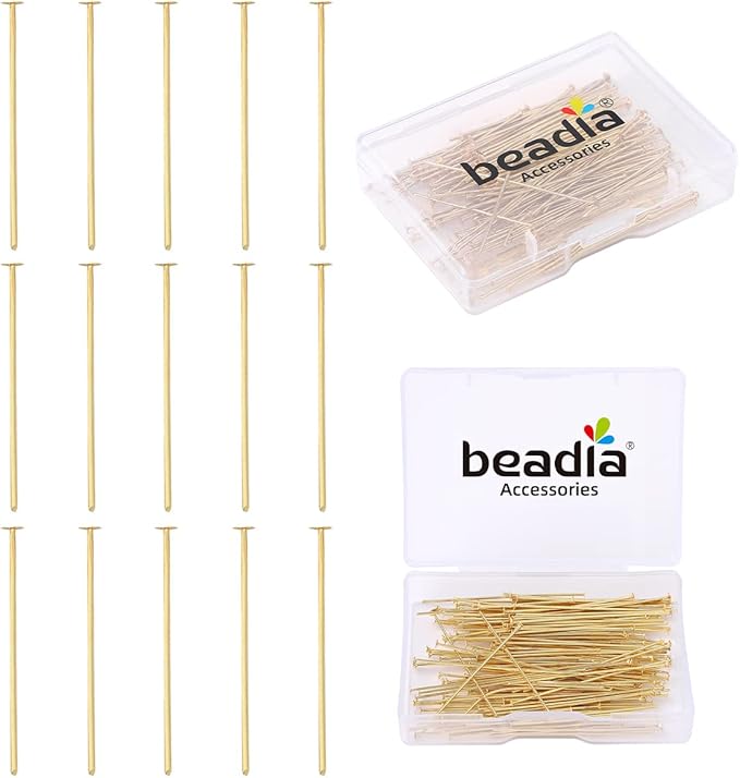 14K Gold Plated Flat Head Pins Non Tarnish 40mm 150pcs for Jewelry Making Findings