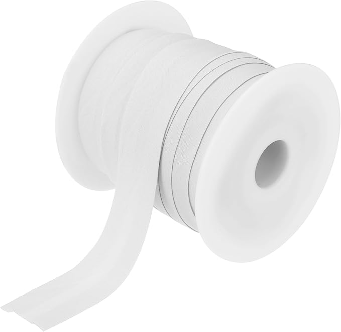 MECCANIXITY 1 Inch Single Fold Bias Tape Cotton Continuous Bulk Bias Tape for Sewing,Seaming Quilting Hemming Binding Crafts (White 25 Yards)