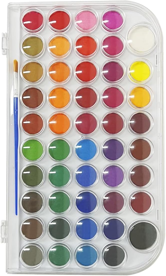 48 Colors portable Watercolor Paint Set ，Reusable Watercolor Paint and Palette with a Brush ，Travel Painting Set for Artists, Amateur Hobbyists and Painting Lovers