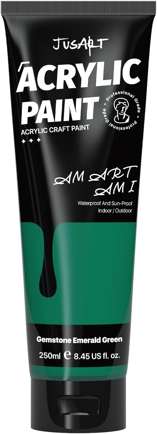 JusArt Green Acrylic Paint,Emerald Green Tubes（250ml /8.45 oz, Non-Toxic & Rich Pigment Craft Paints for Canvas Painting, Wood, Fabric, Stone, Ceramics, Art Supplies for Artists, Adults