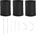 Topus Extra Strong Upholstery Repair Sewing Thread Kit and Heavy Duty Household Hand Needles, Including 7 Styles of Leather Canvas Sewing Needles and 3 Rolls Nylon Thread (70 Yard of Each Roll), Black