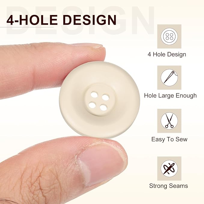 HARFINGTON 50pcs Sewing Button 25mm (1 Inch) 4 Holes Resin Thickened Round Crafting Replacement Buttons for Clothing DIY Crafts Decoration, Beige