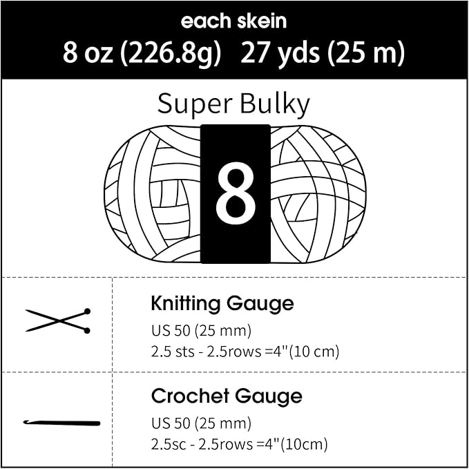 HOMBYS 8 Pack Assorted Chunky Yarn for Crocheting,Super Bulky Large Soft Fluffy Yarn,Plush Fuzzy Yarn,Thick Chenille Yarn for Hand Knitting/Arm Knitting,4 White & 4 Khaki(27yds,8 oz Each Skein)