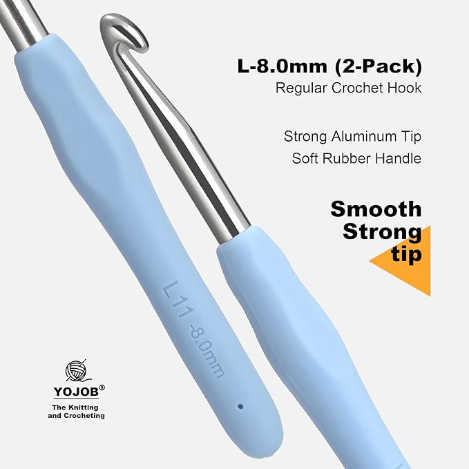 2Pcs 8.0mm Crochet Hooks, Ergonomic Crochet Hook for Arthritis and Beginners, Extra Long, Smooth, Comfortable (Size L / 8.0mm)